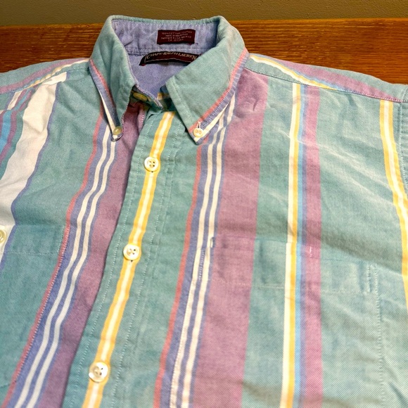 Chaps Other - Vintage Chaps Ralph Lauren Mens SS Shirt M Pastel Striped Cotton 90s Preppy